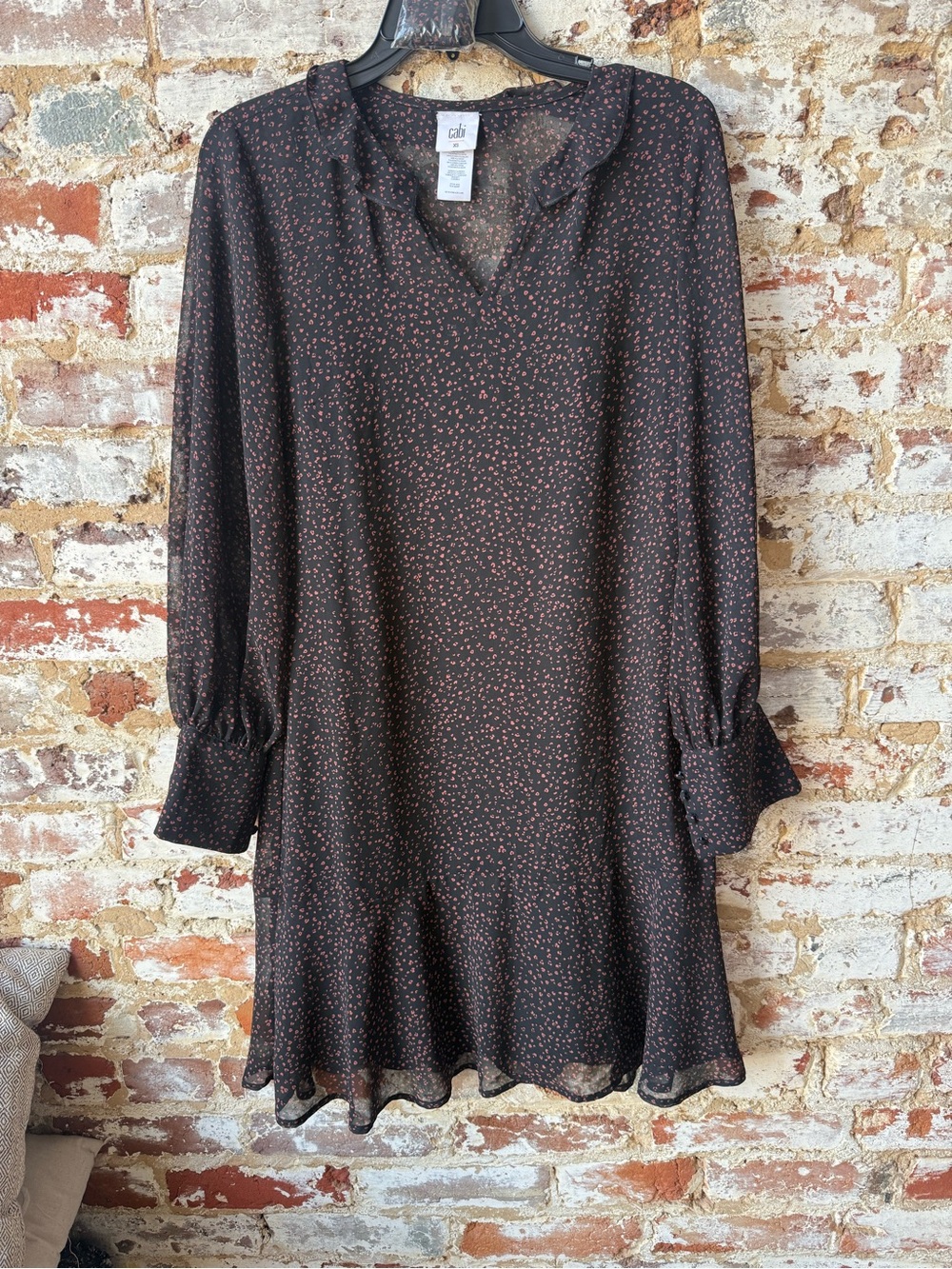 CAbi Black Long-Sleeve Mini Dress with Red Dot Print